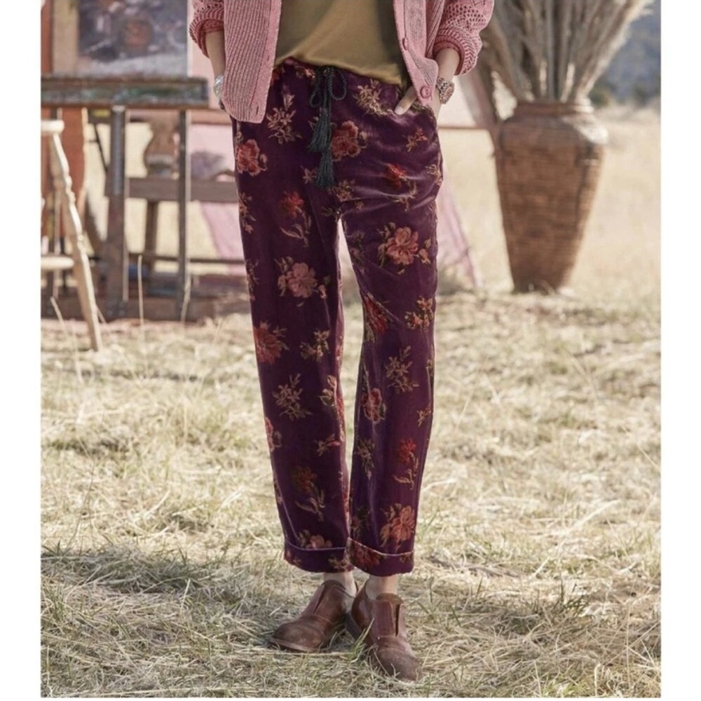 NWOT Sundance Soft Velvet Floral Pants - L Large